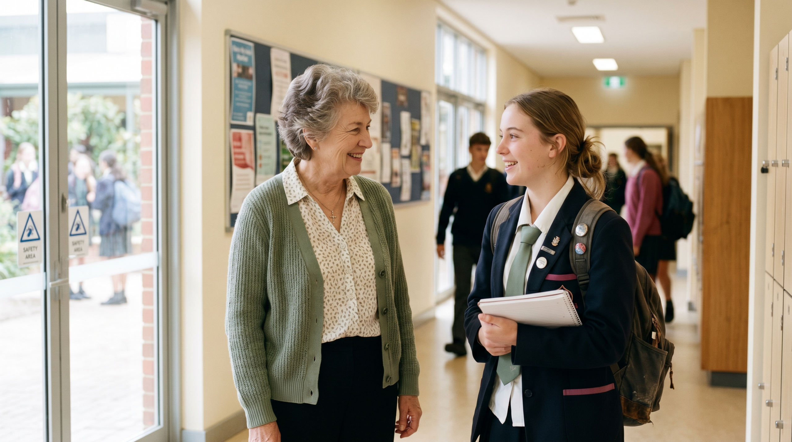 School chaplain supporting a teenage student in an Australian school