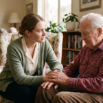 Chaplaincy student on placement providing pastoral care to an elderly aged care resident